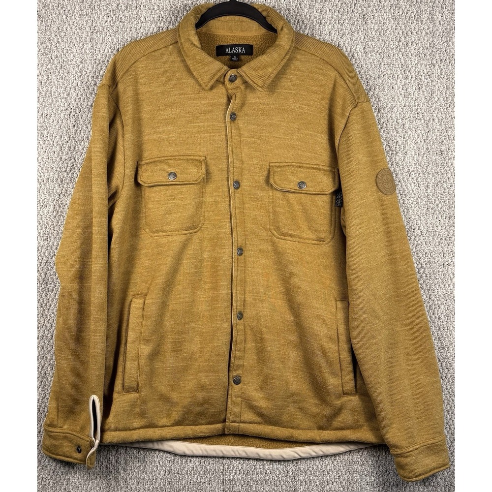 Alaska Last Frontier Fleece Lined Knit Shirt Jacket Shacket Mens XL Mustard
